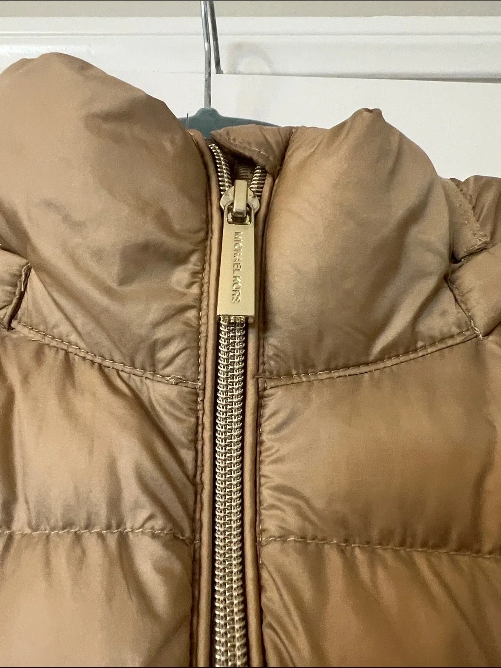 Michael Kors Tan Quilted Hooded Puffer Jacket